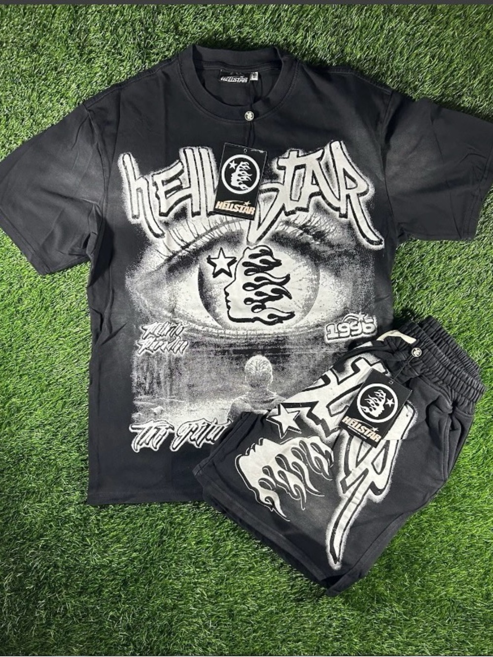 HeliStar Black Graphic Tee & Shorts Set Size M